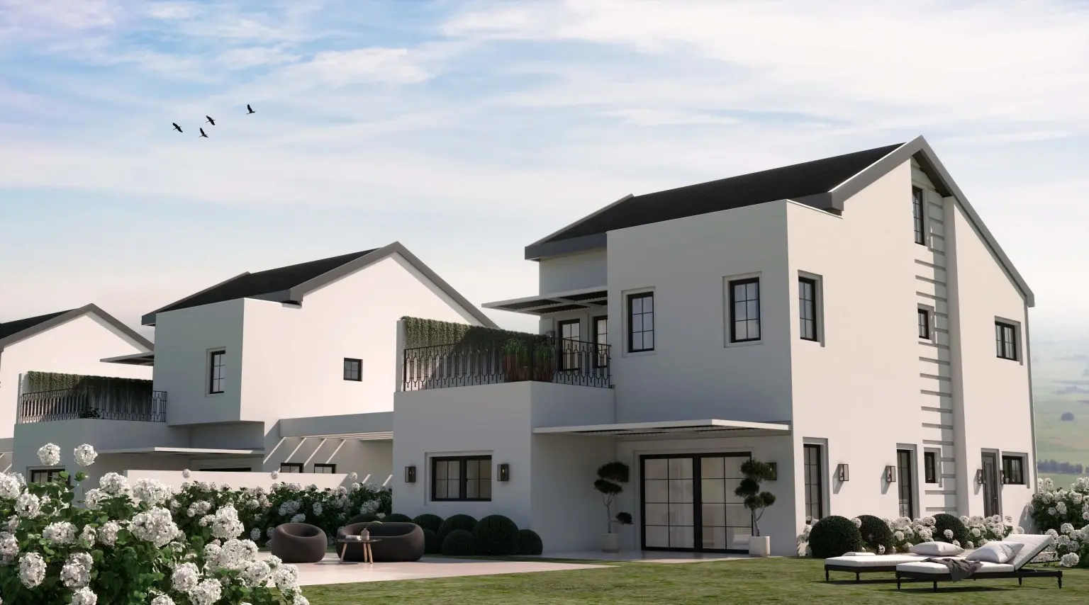 Render of the rear of Psagot Yaarit houses in daylight